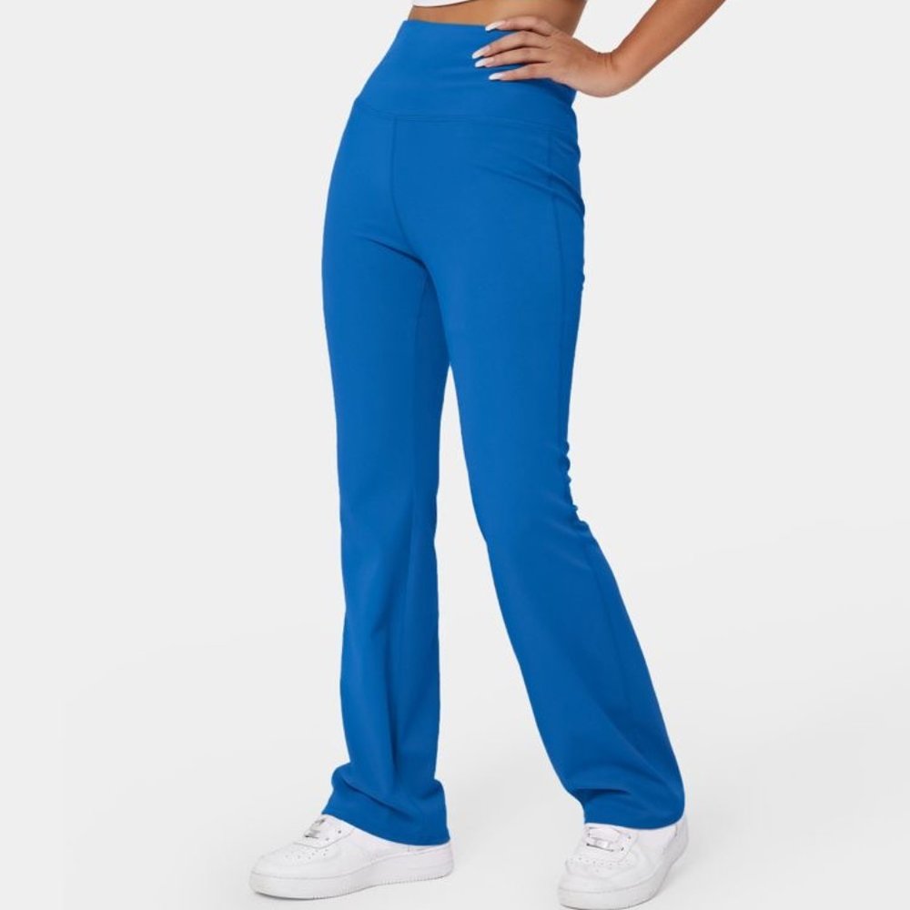 Halara High Waisted Back Pocket Plain Sight Flare Legging in Victoria Blue